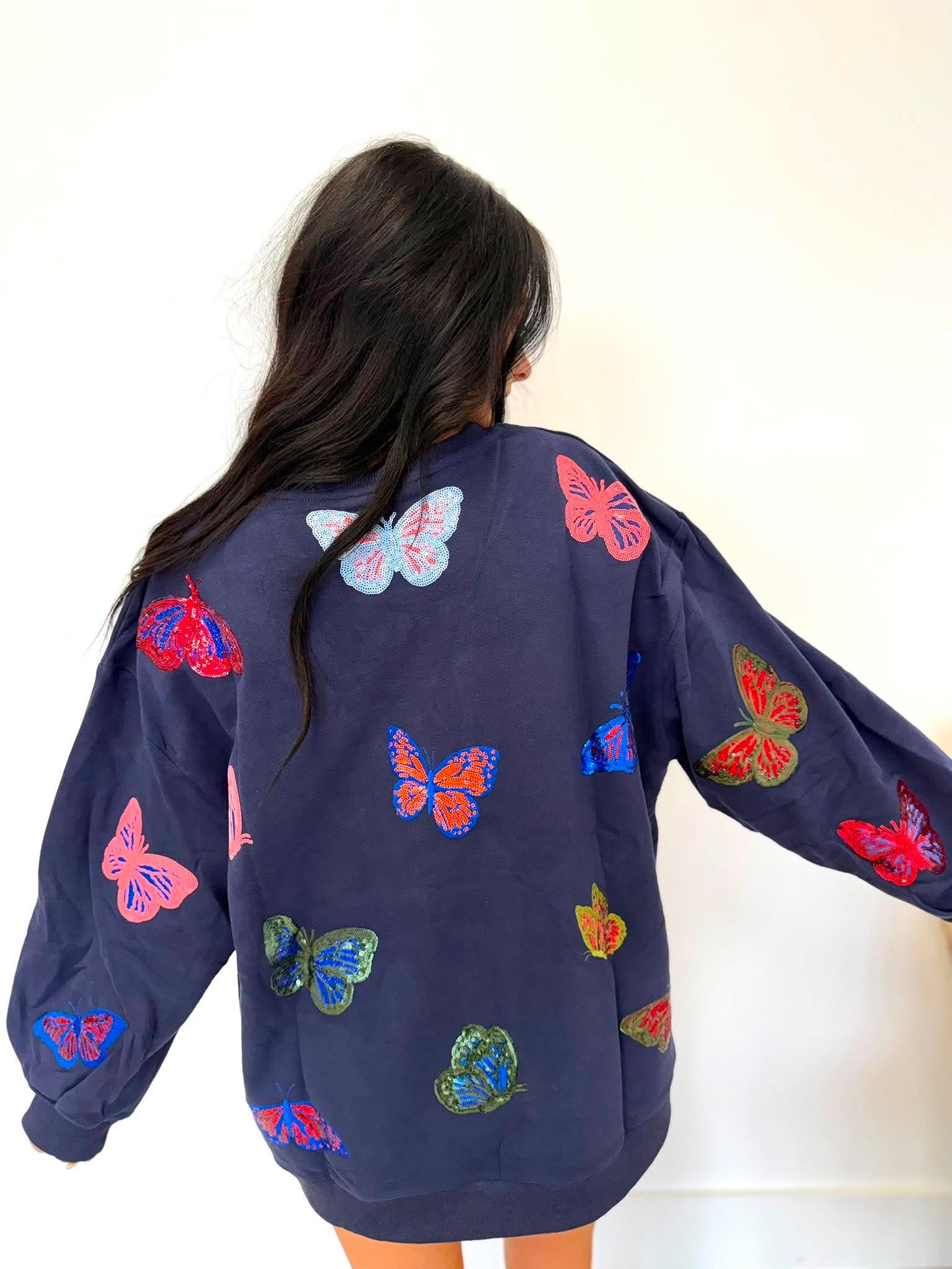 Queen Of Sparkles Licensed Ole Miss Mascot Butterfly Sweatshirt
