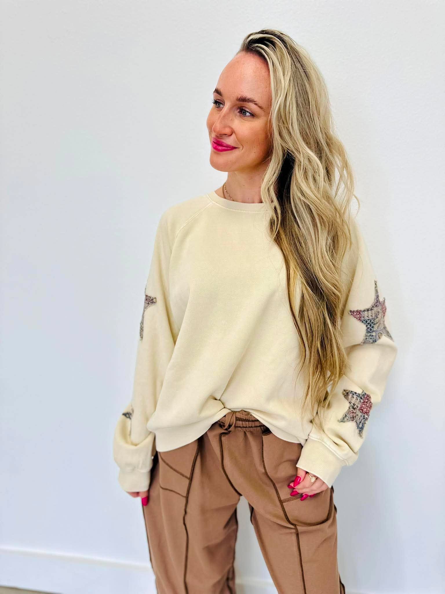 On Top Star Sleeve Oversized Top