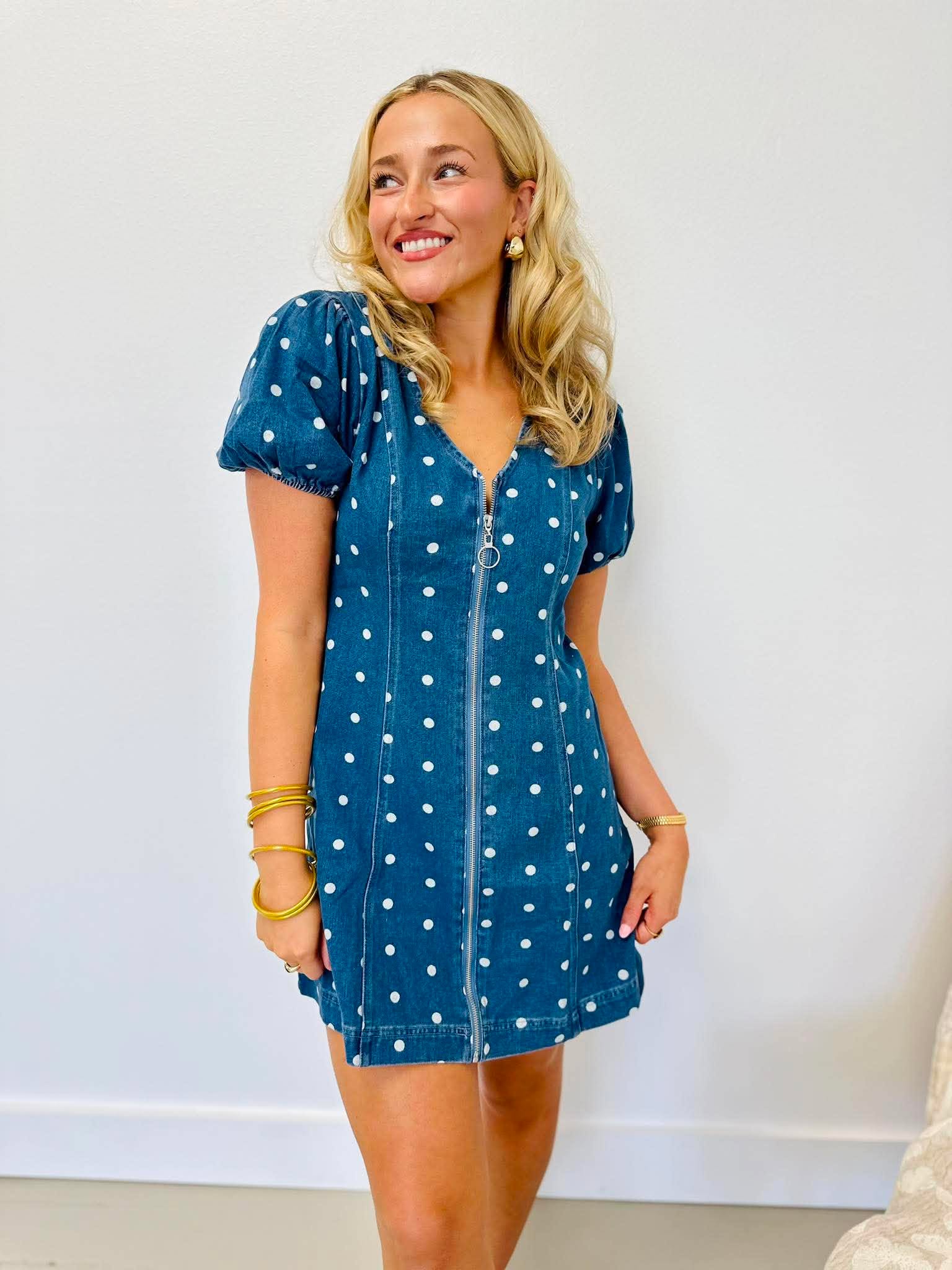 On The Dot Denim Dress