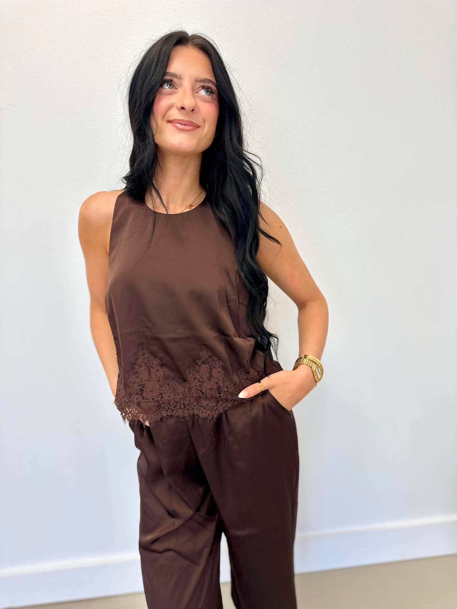 Madi Brown Lace Halter Top