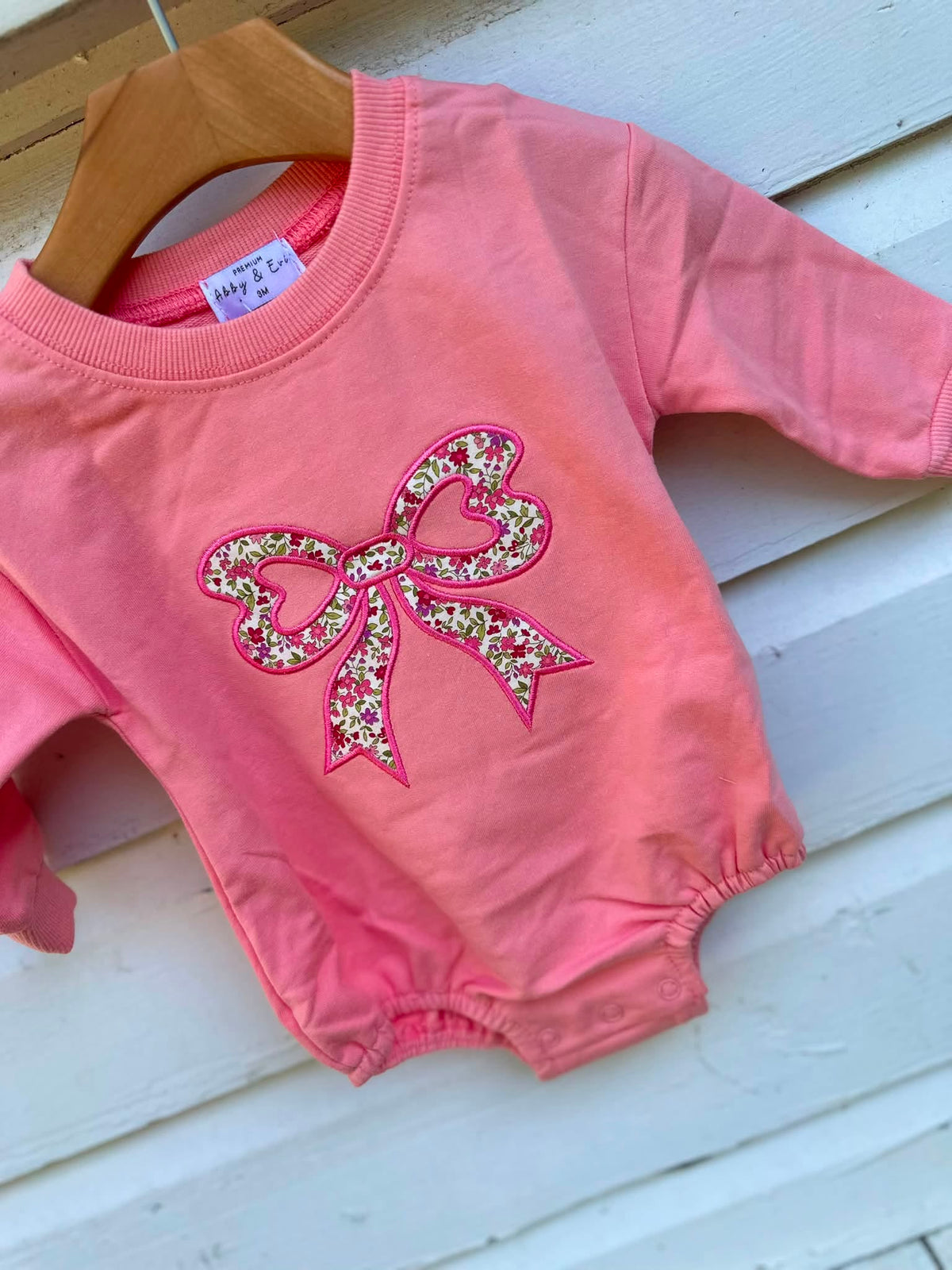 Girls Pink Floral Bow Embroidery Bubble