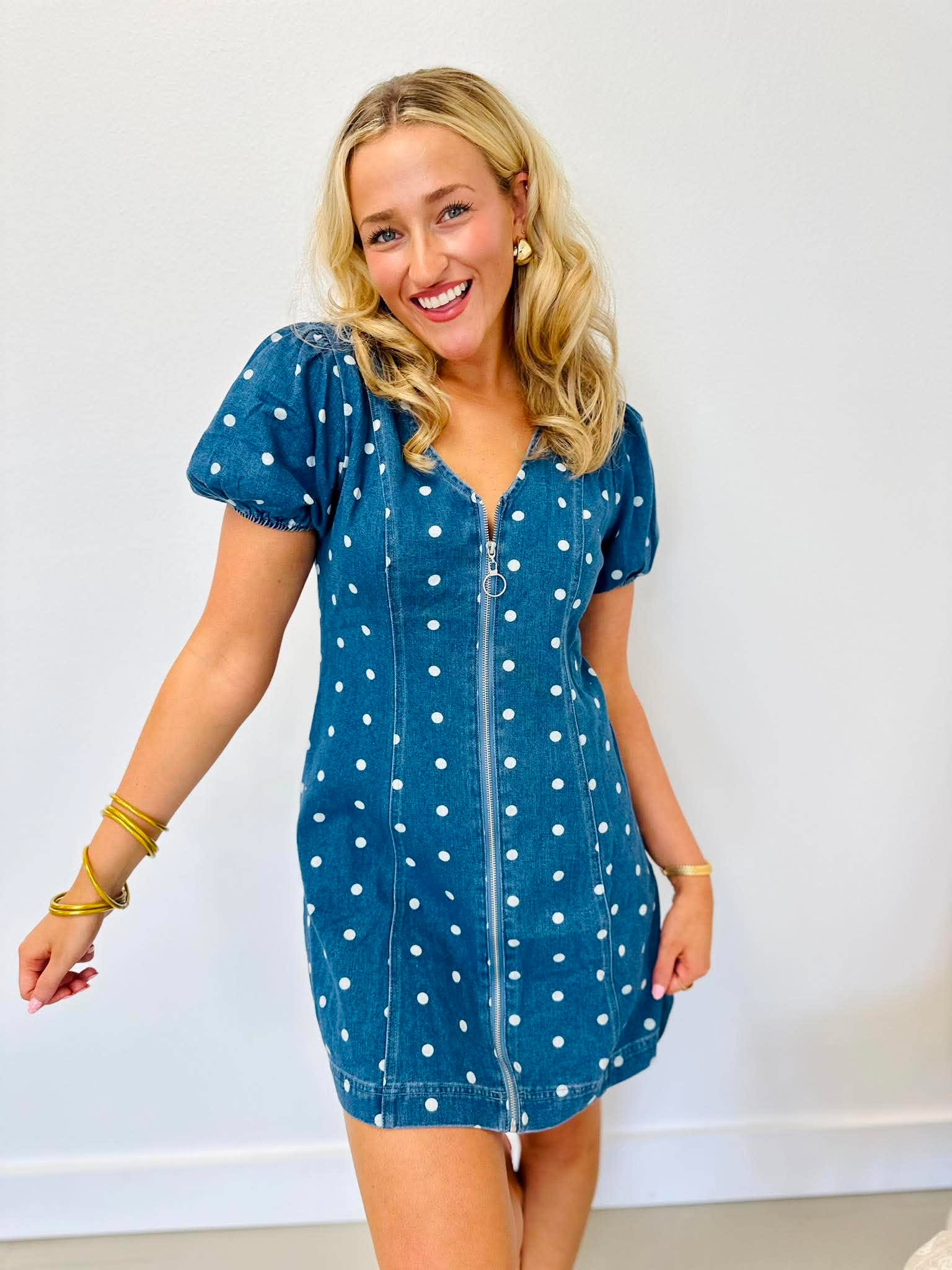 On The Dot Denim Dress