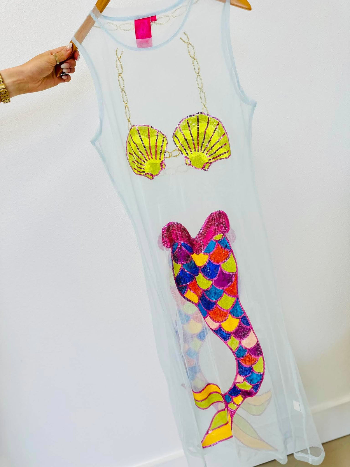 Queen Of Sparkles White Sheer Mermaid Midi Coverup