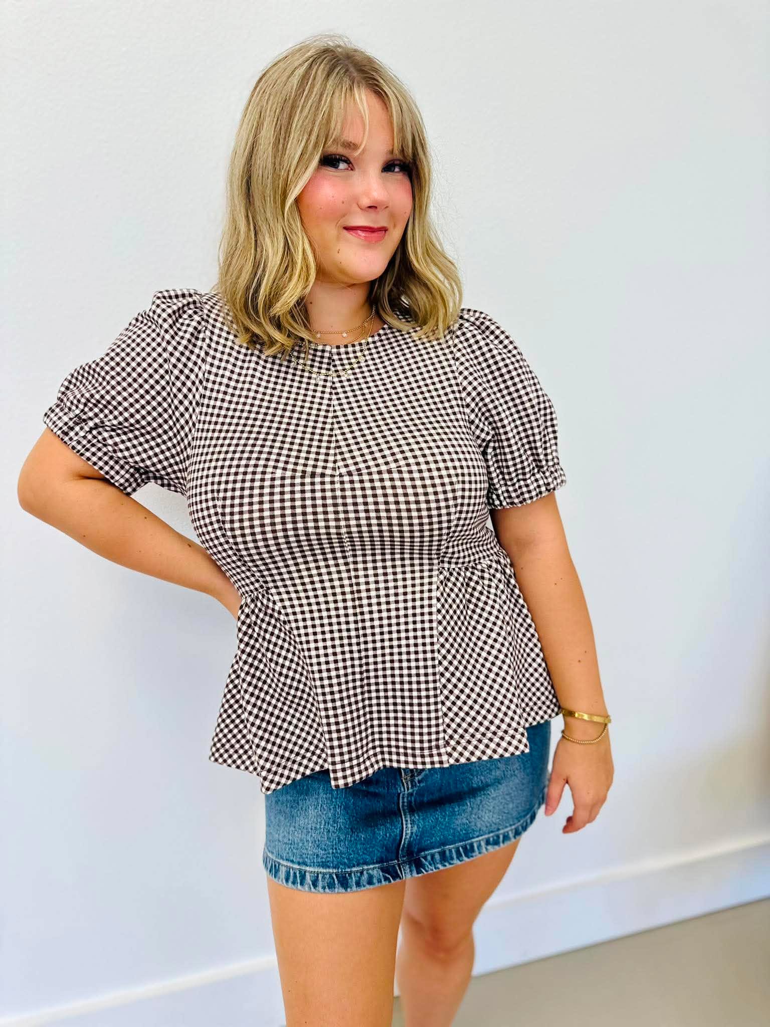Espresso Charm Gingham Blouse