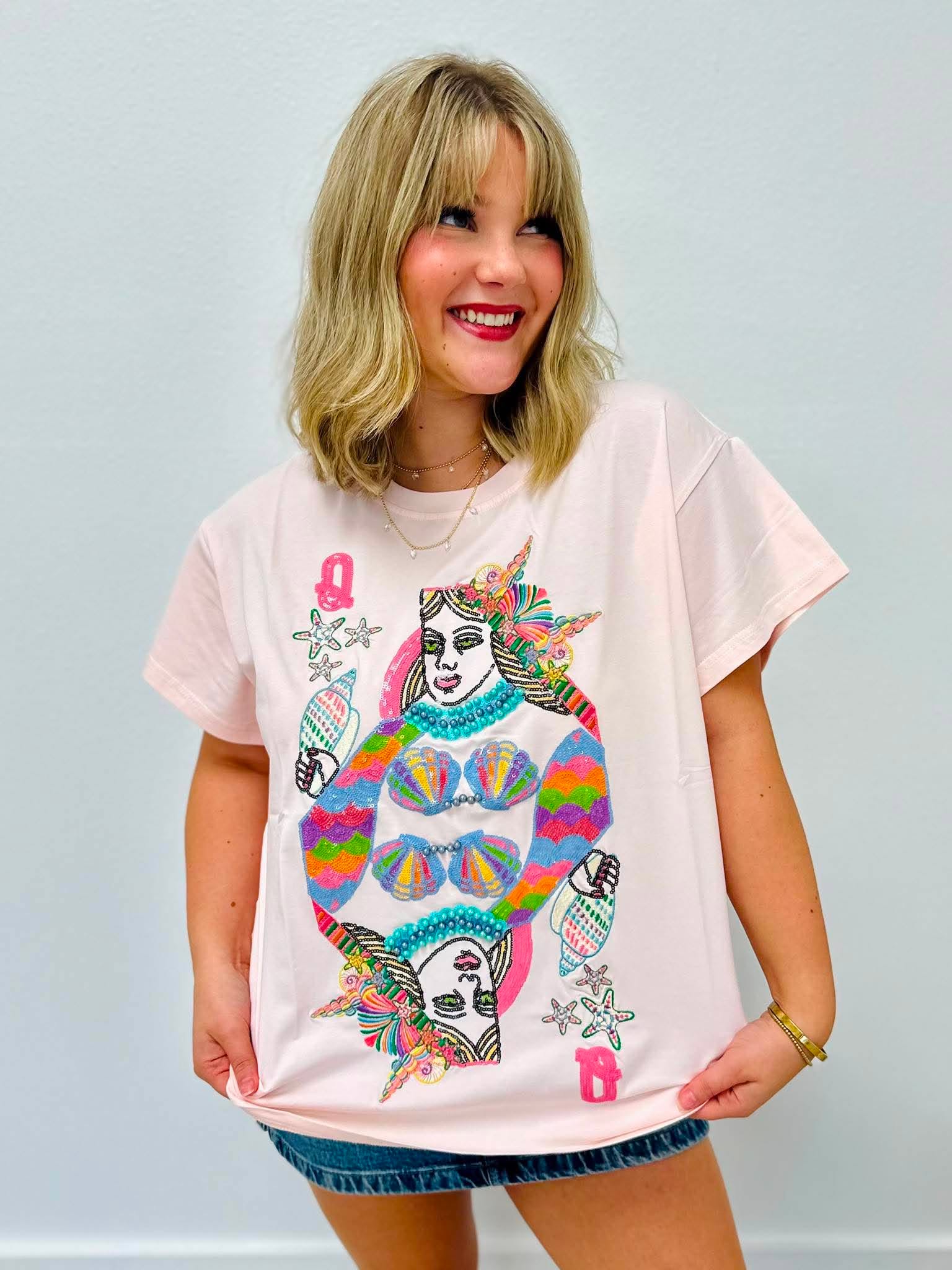 Queen Of Sparkles Light Pink QOS Queen of the Sea Card Tee