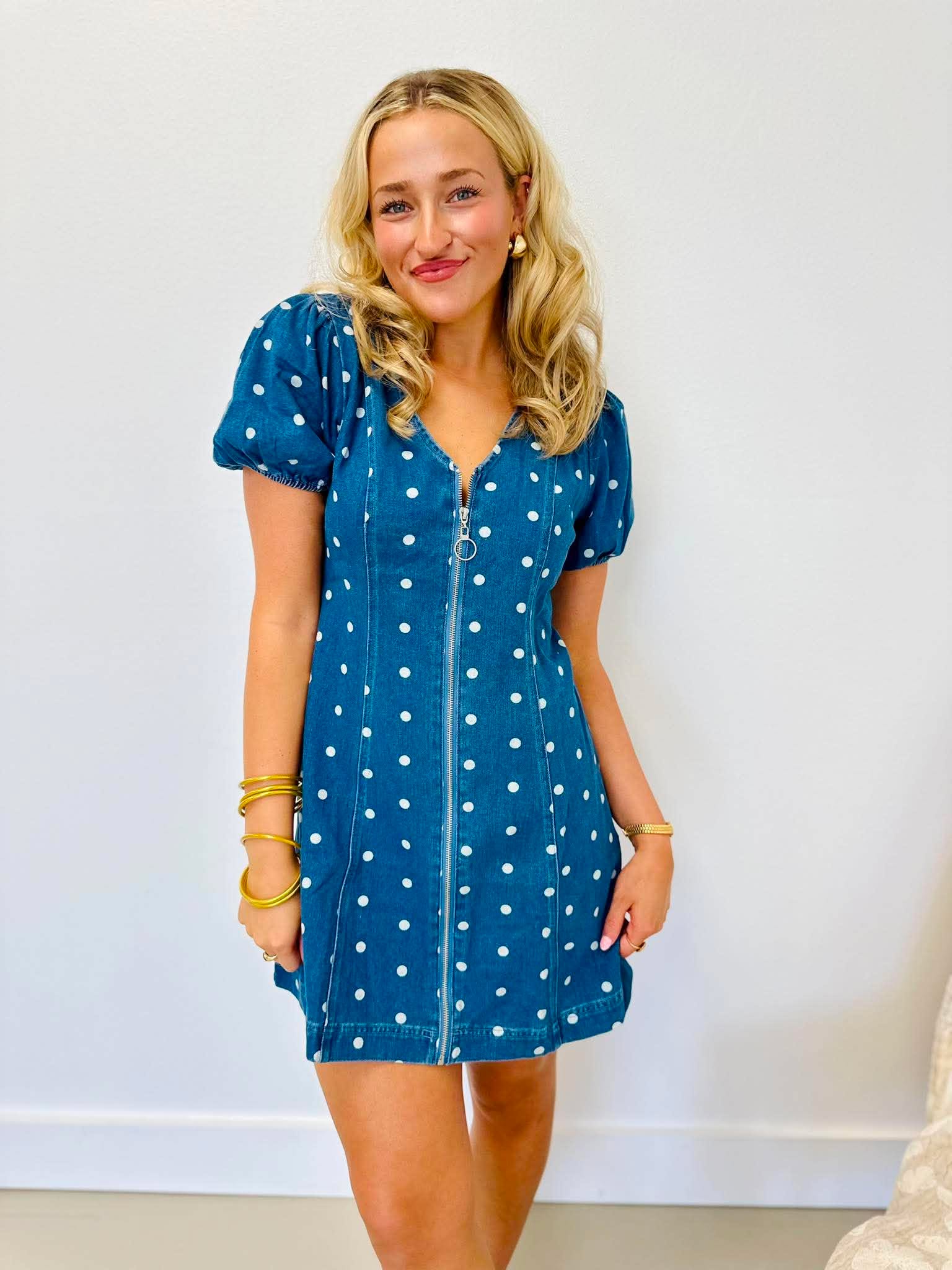 On The Dot Denim Dress