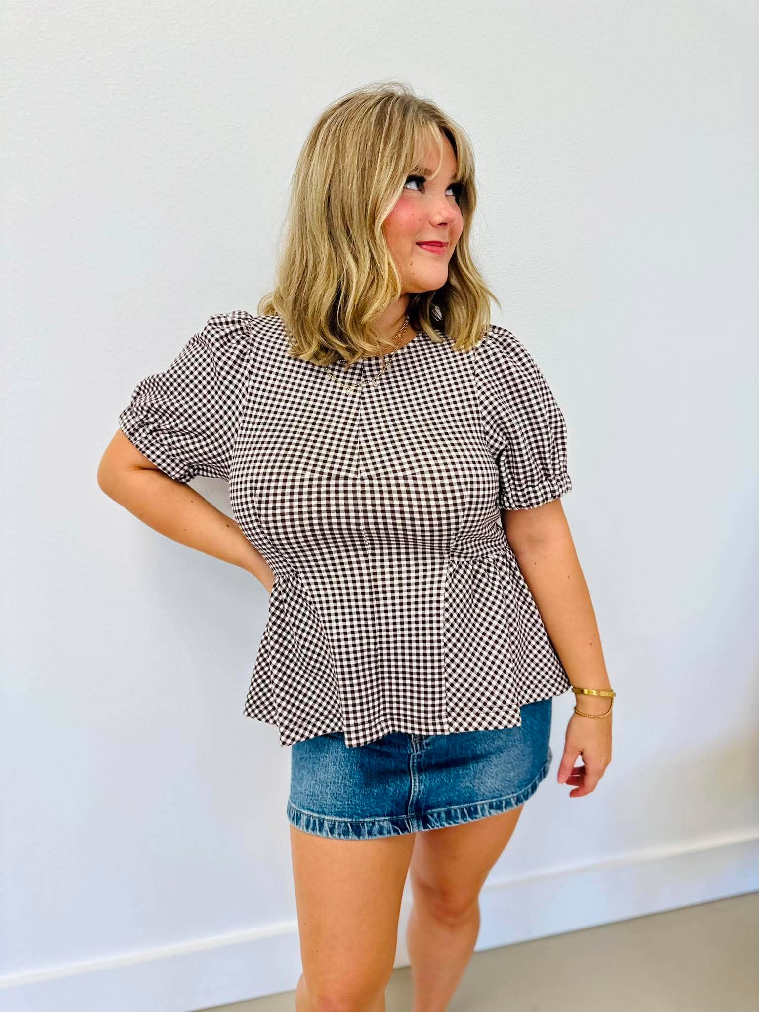 Espresso Charm Gingham Blouse
