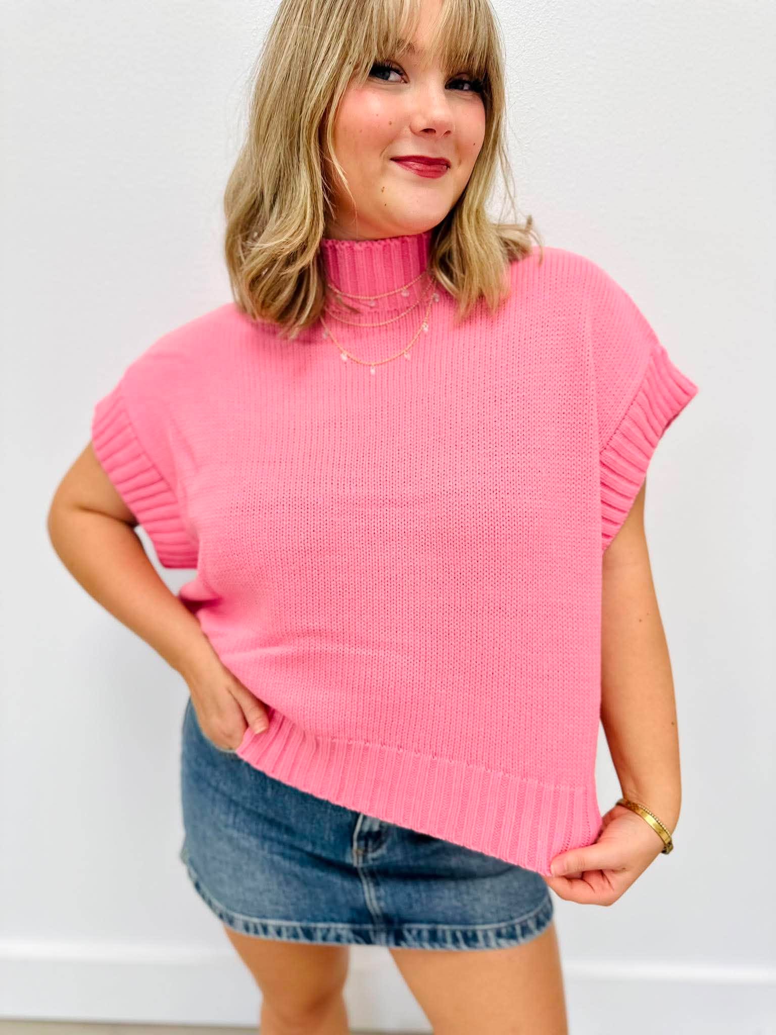 Ribbed Mock Neck Sweater Vest
