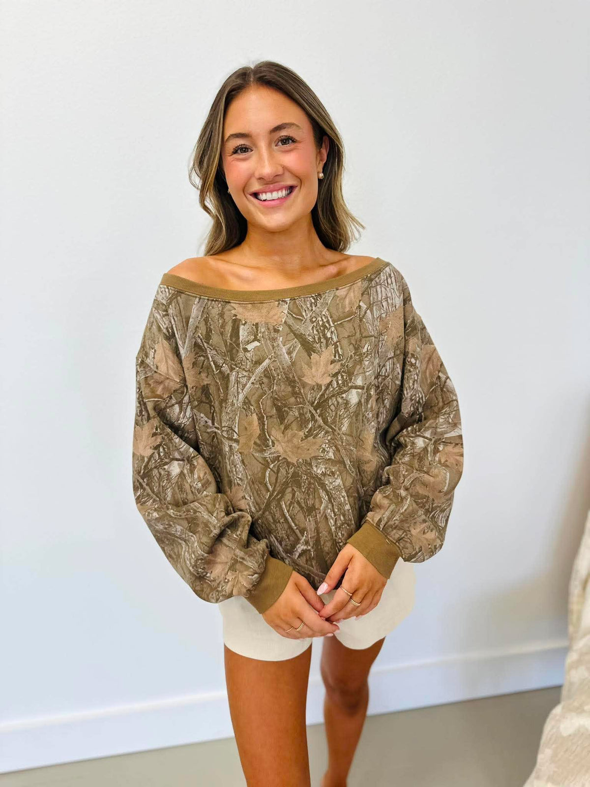 Camo Off The Shoulder Sweatshirt
