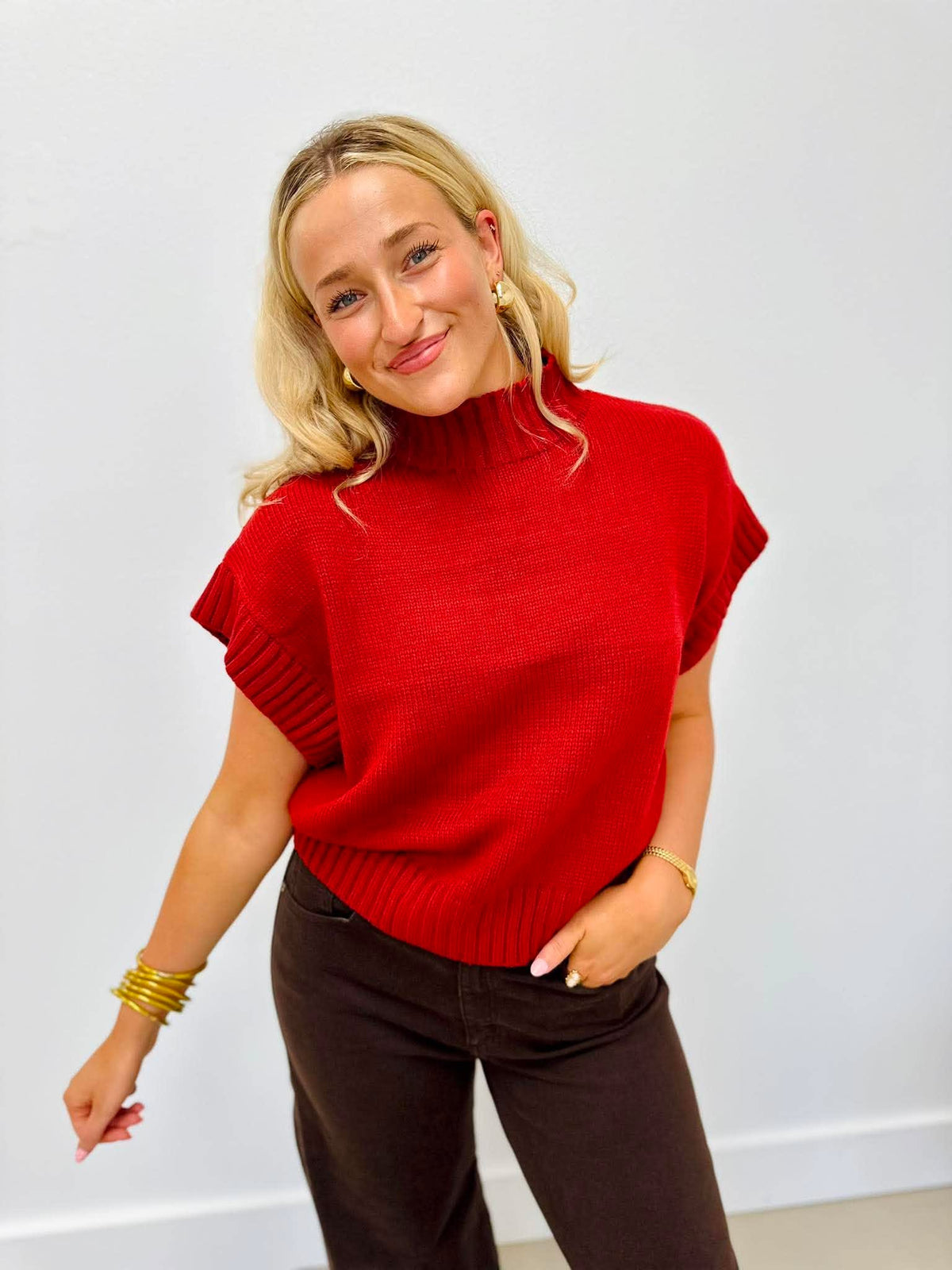 Ribbed Mock Neck Sweater Vest