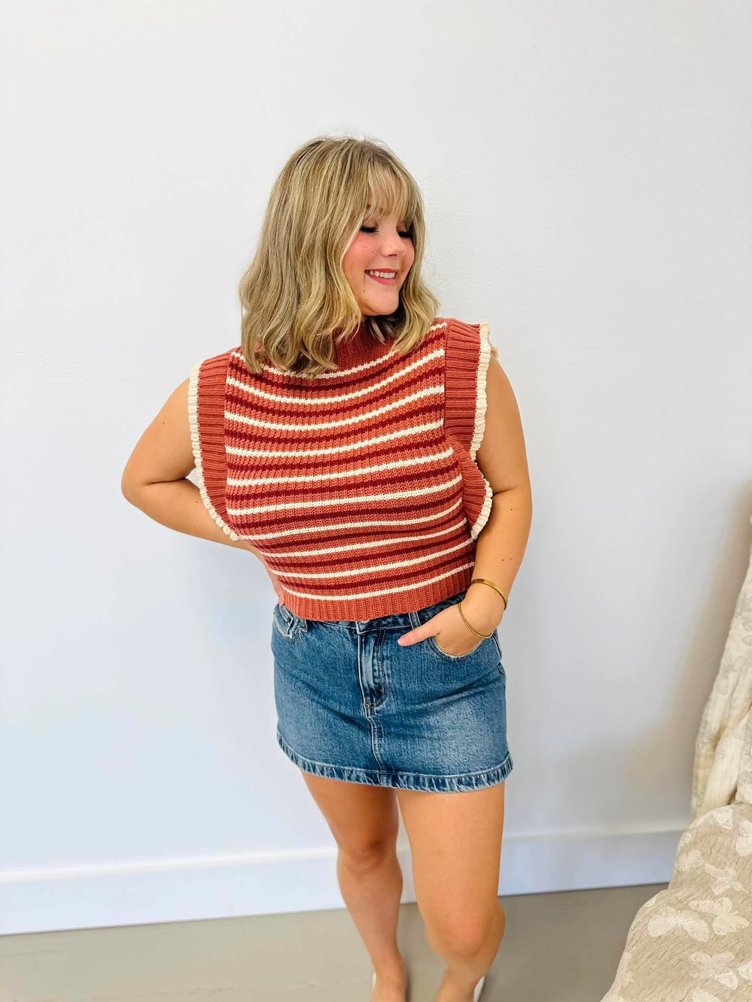 Ribbed Ruffle Sleeve Sweater
