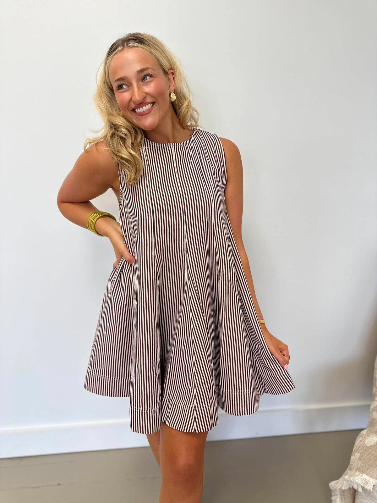 Makeshift Brown Striped Dress