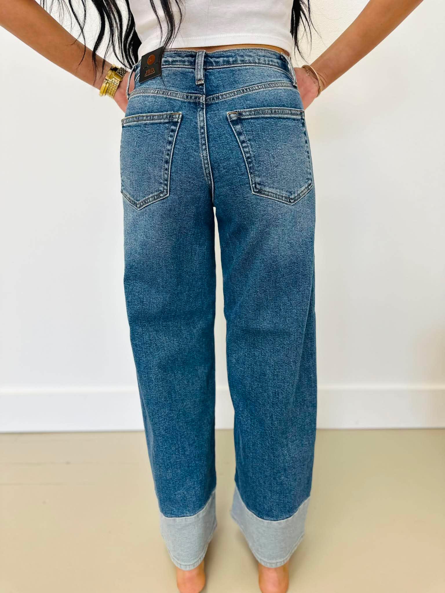 Two Toned Hem Seam Jeans