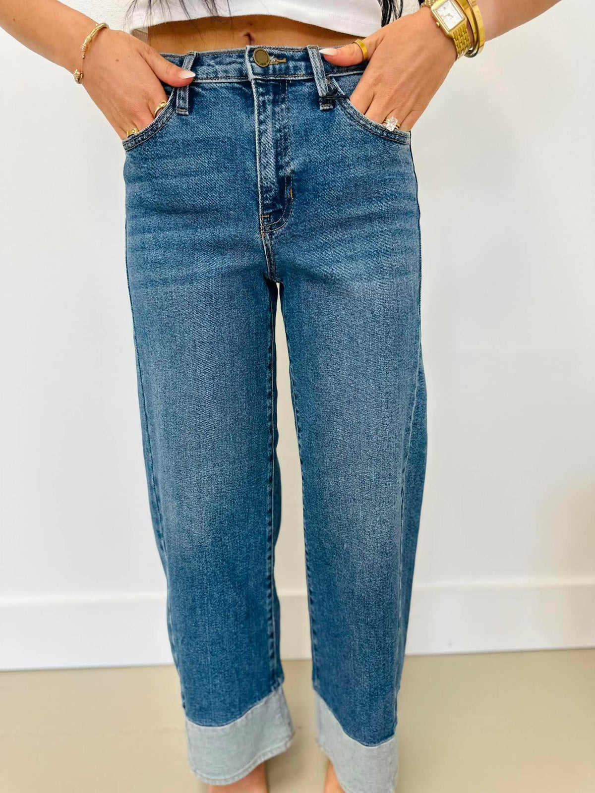 Two Toned Hem Seam Jeans