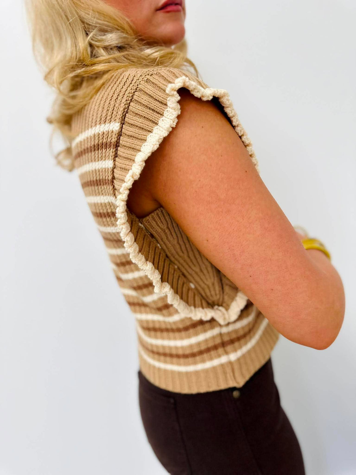 Ribbed Ruffle Sleeve Sweater