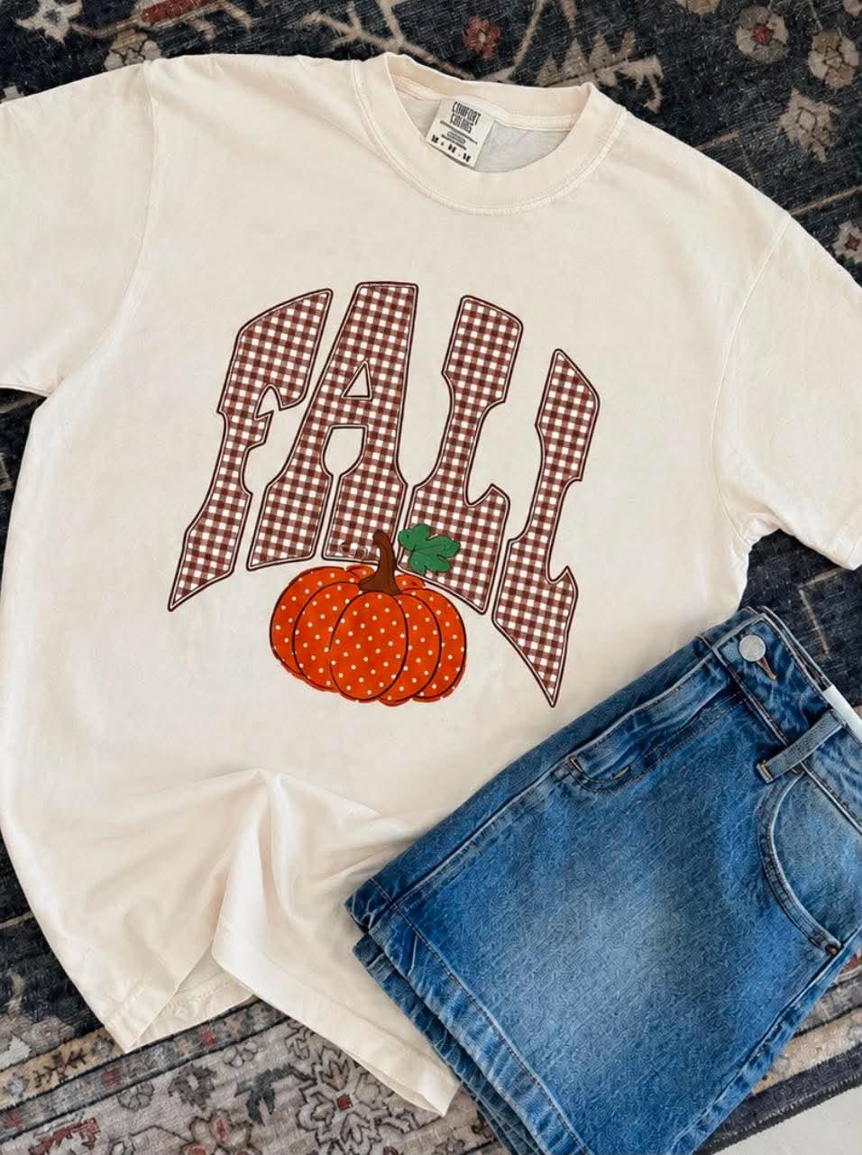 Fall Gingham Ivory Graphic Tee