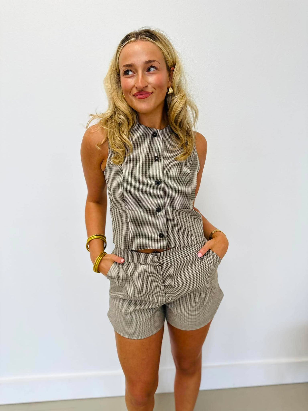 Wondering Soul Plaid Shorts Set