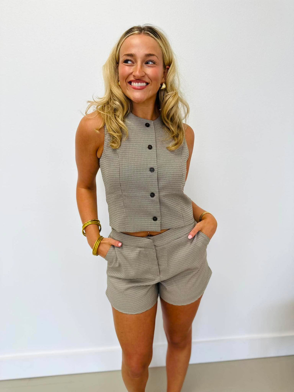 Wondering Soul Plaid Shorts Set