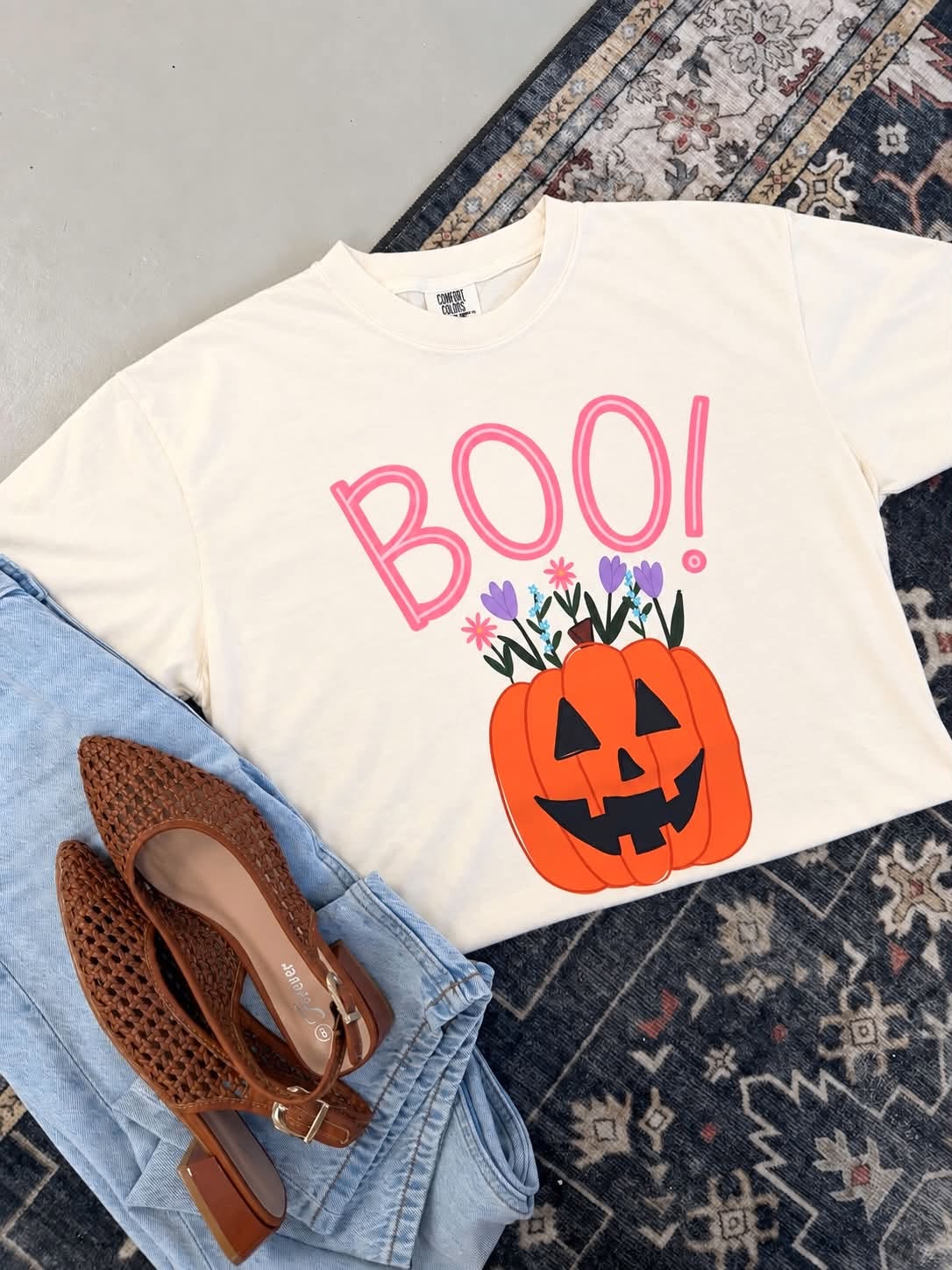 Boo Pumpkin Floral Ivory Graphic Tee