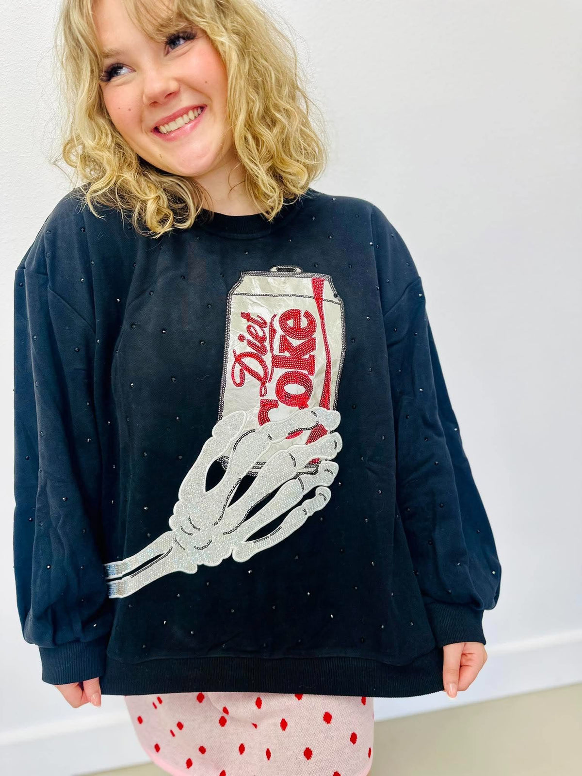 Queen Of Sparkles Licensed Black Skeleton Hand Diet Coke Sweatshirt