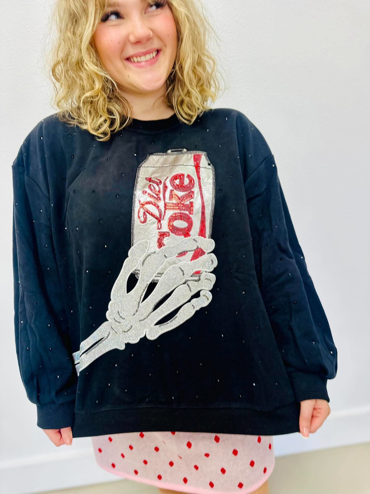 Queen Of Sparkles Licensed Black Skeleton Hand Diet Coke Sweatshirt