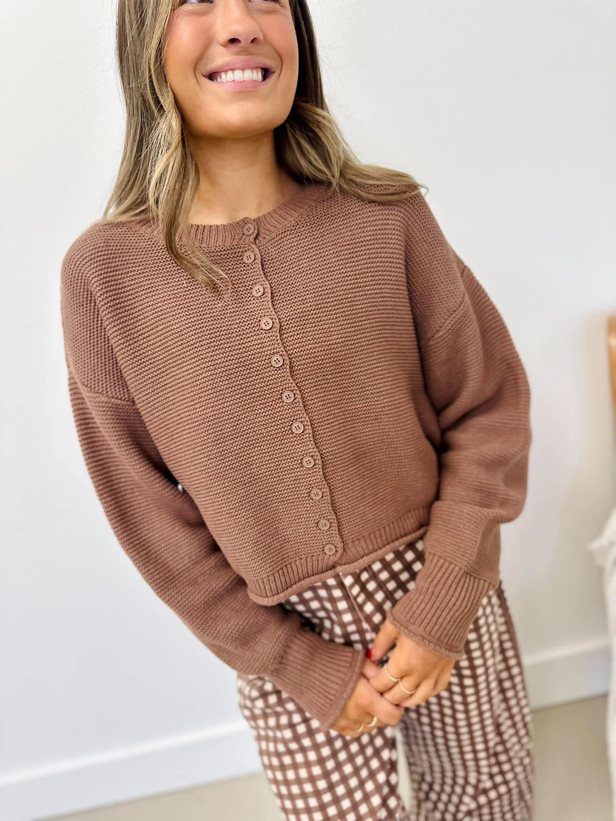 Mocha Ribbed Knit Cardigan
