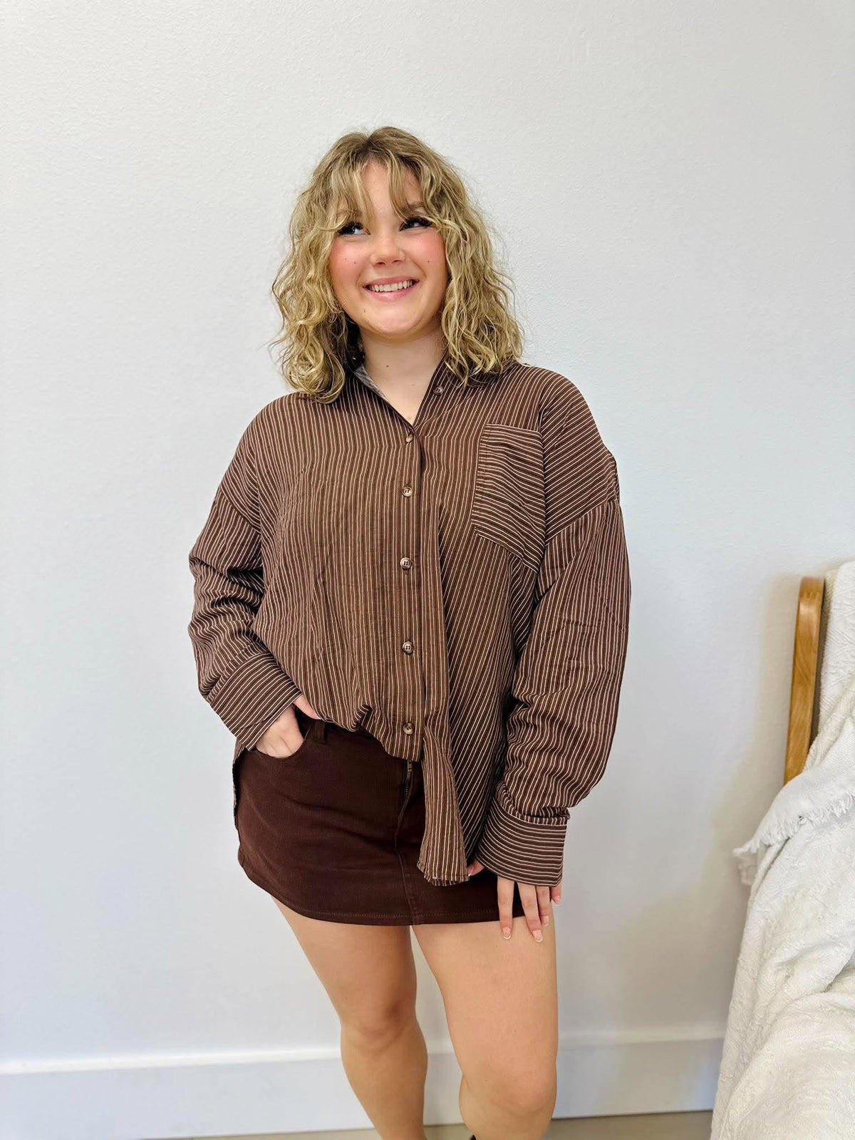 Cafe Striped Button Down Top