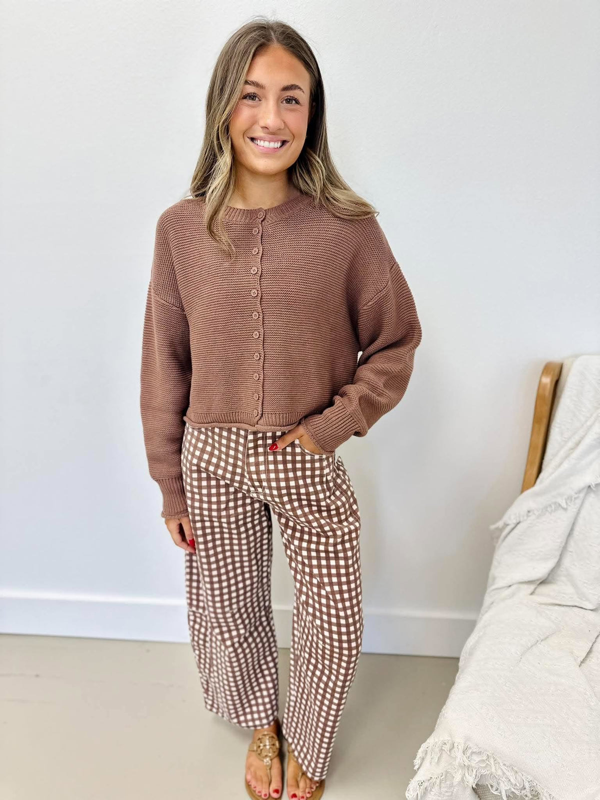 Mocha Ribbed Knit Cardigan