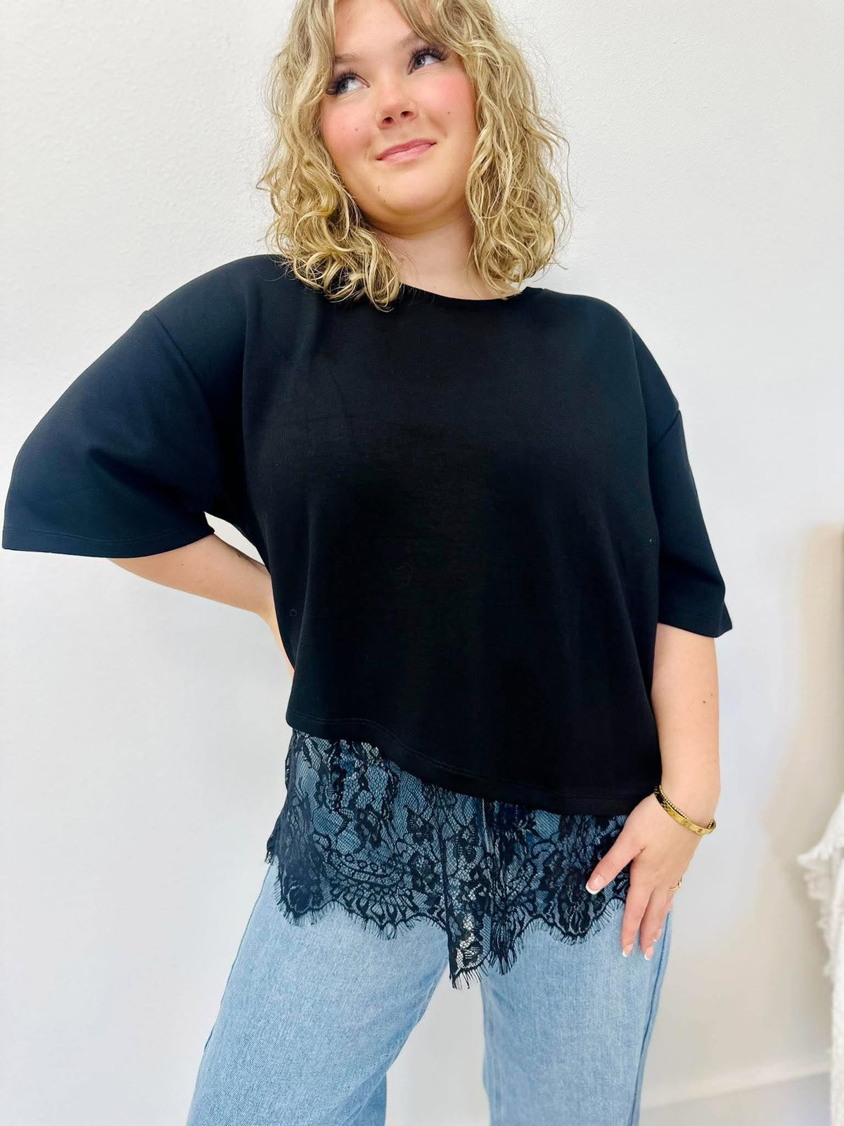 Luxury Lace Detail Black Tee