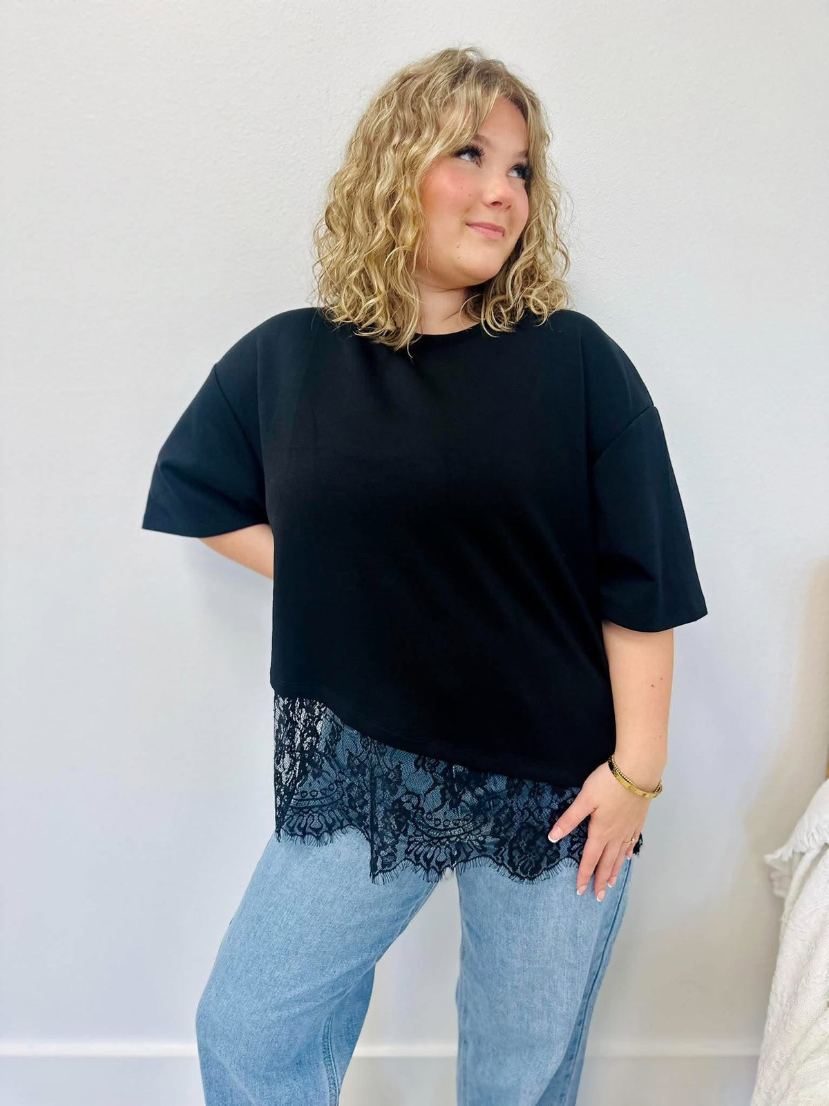 Luxury Lace Detail Black Tee