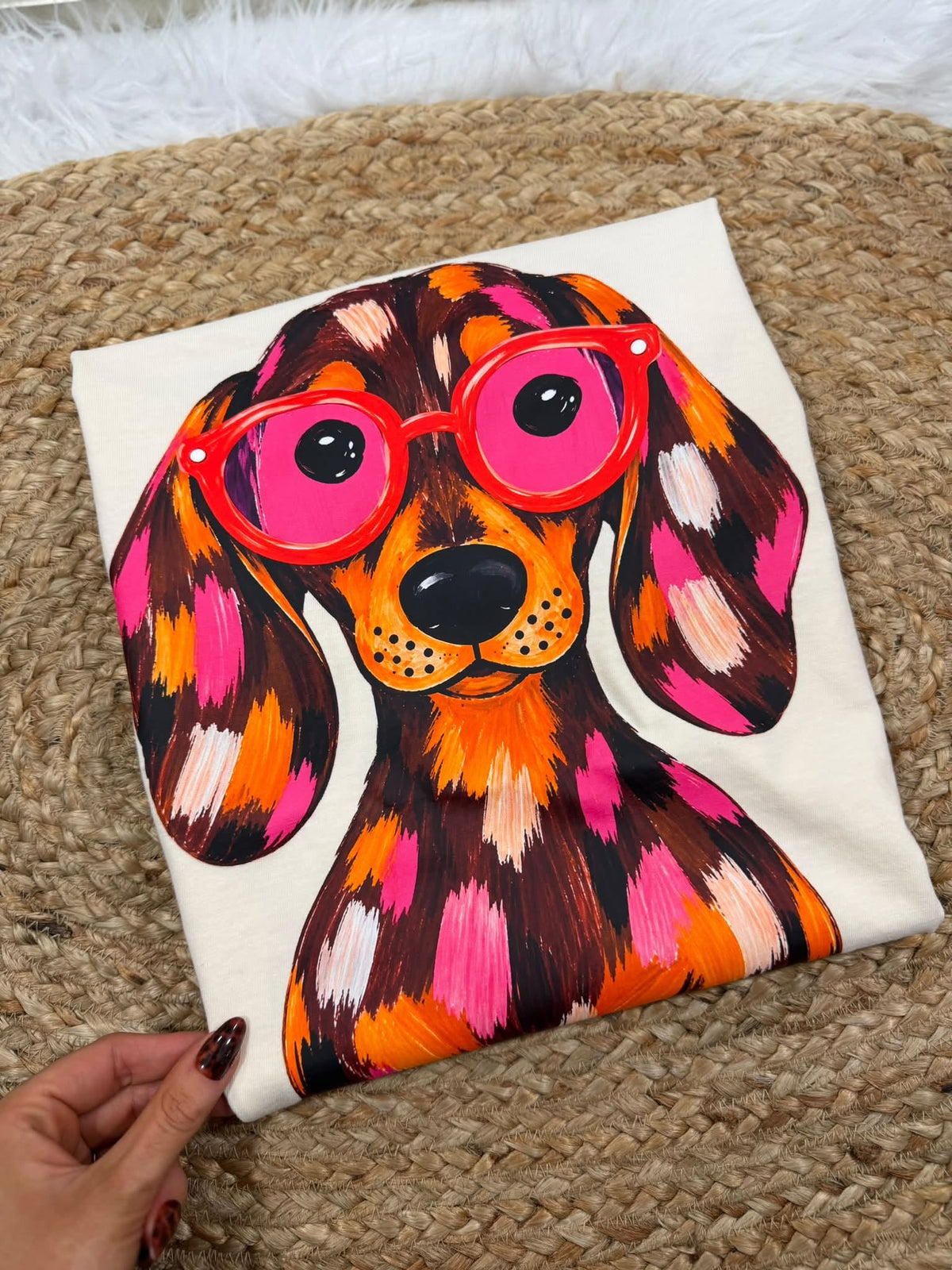 Dachshund With Sunglasses Ivory Graphic Tee