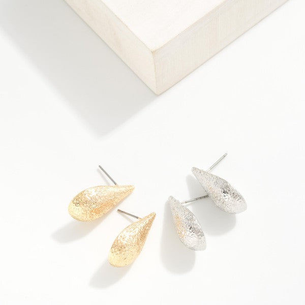 Textured Meal Teardrop Post Drop Earrings