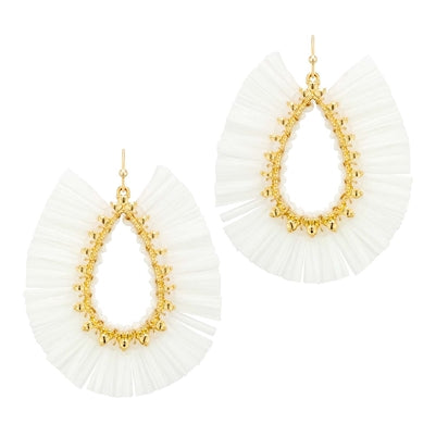 White Raffia with Gold Teardrop Earrings