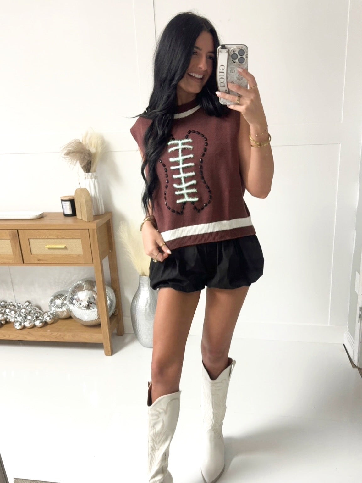 Queen Of Sparkles Brown Football Knit Jewel Sweater Vest