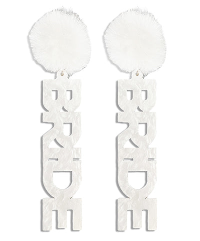 Fur Pompom Bride Earrings