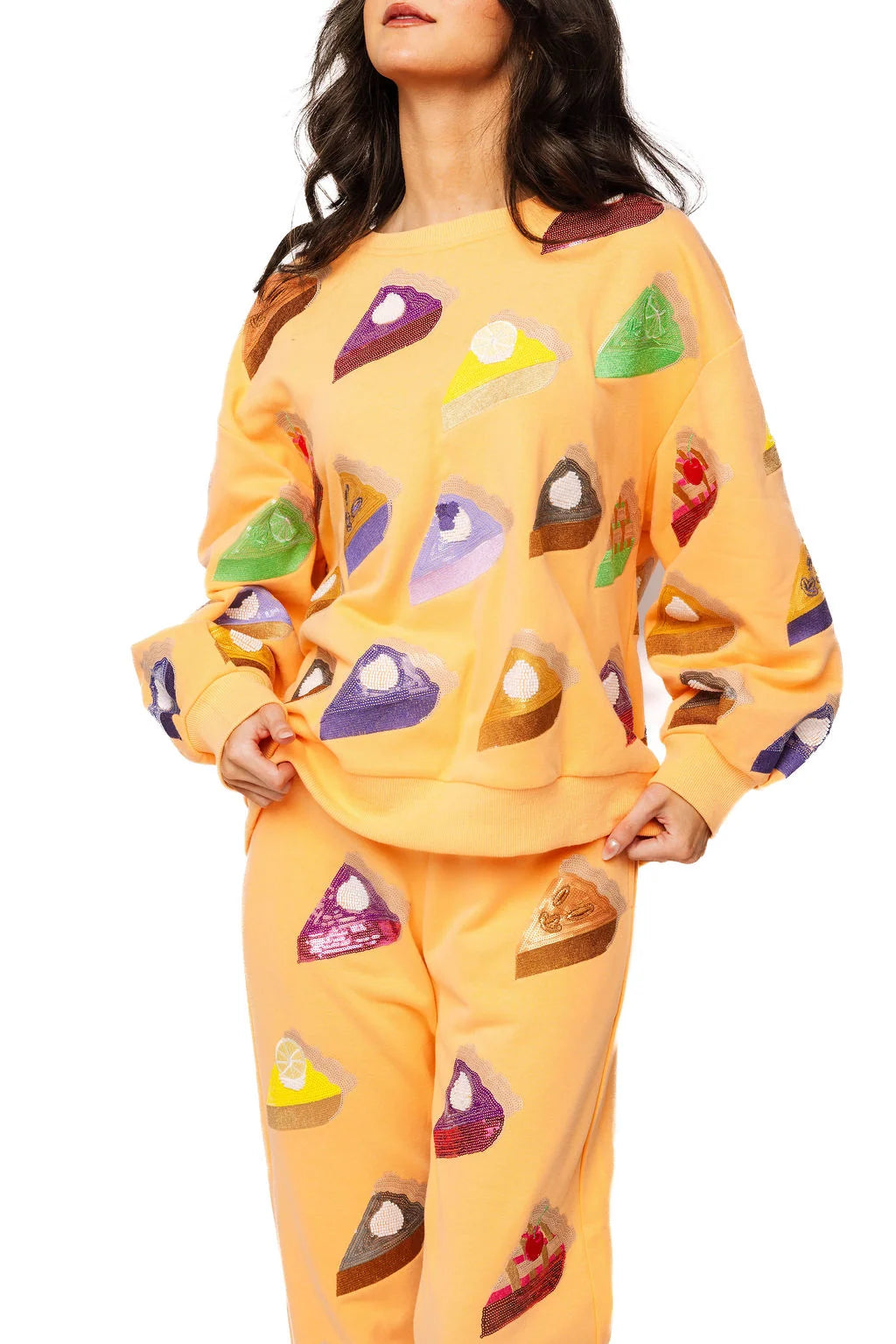 Queen Of Sparkles Peach Multi Pies Sweatshirt