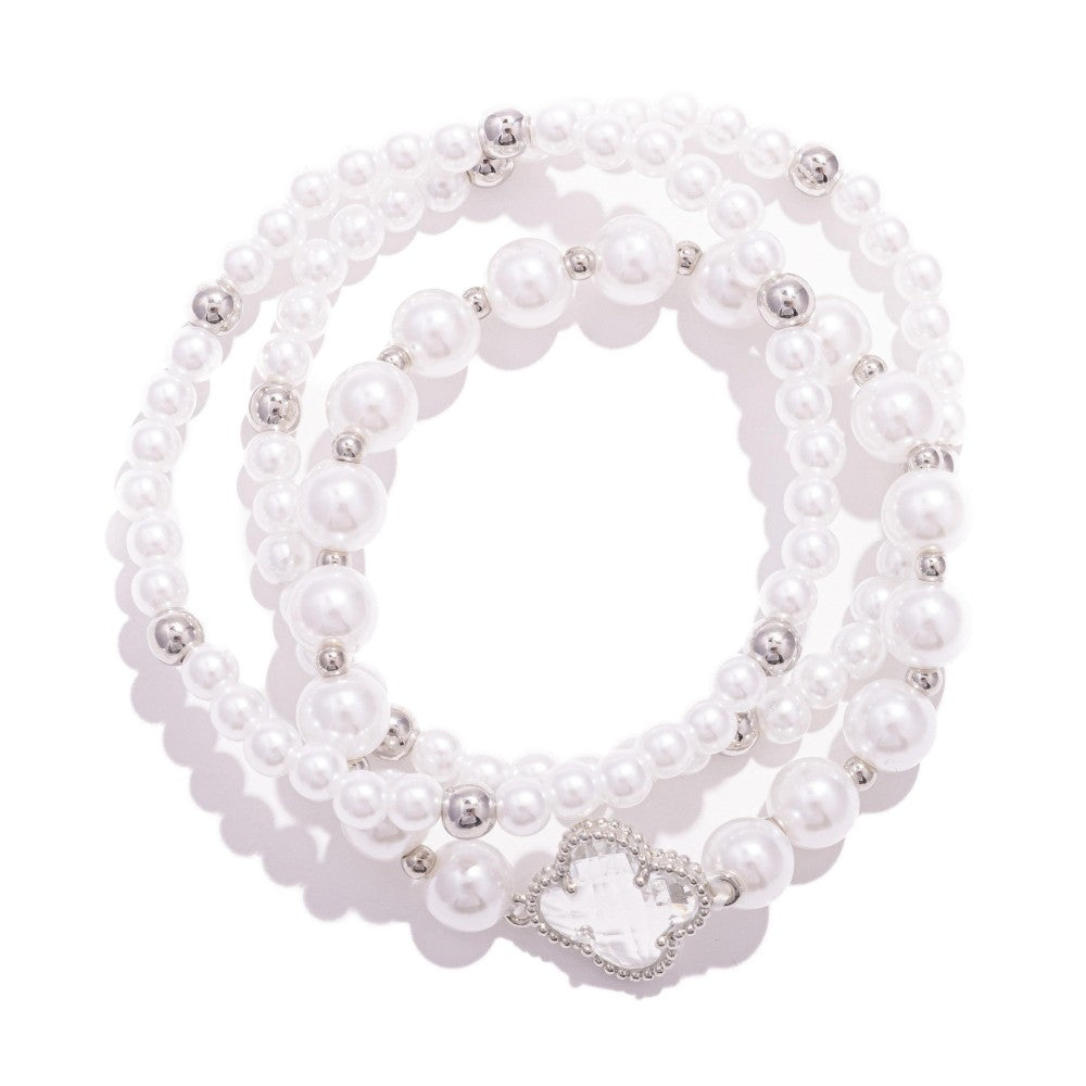 Pearl Beaded Stretch Clover Bracelets