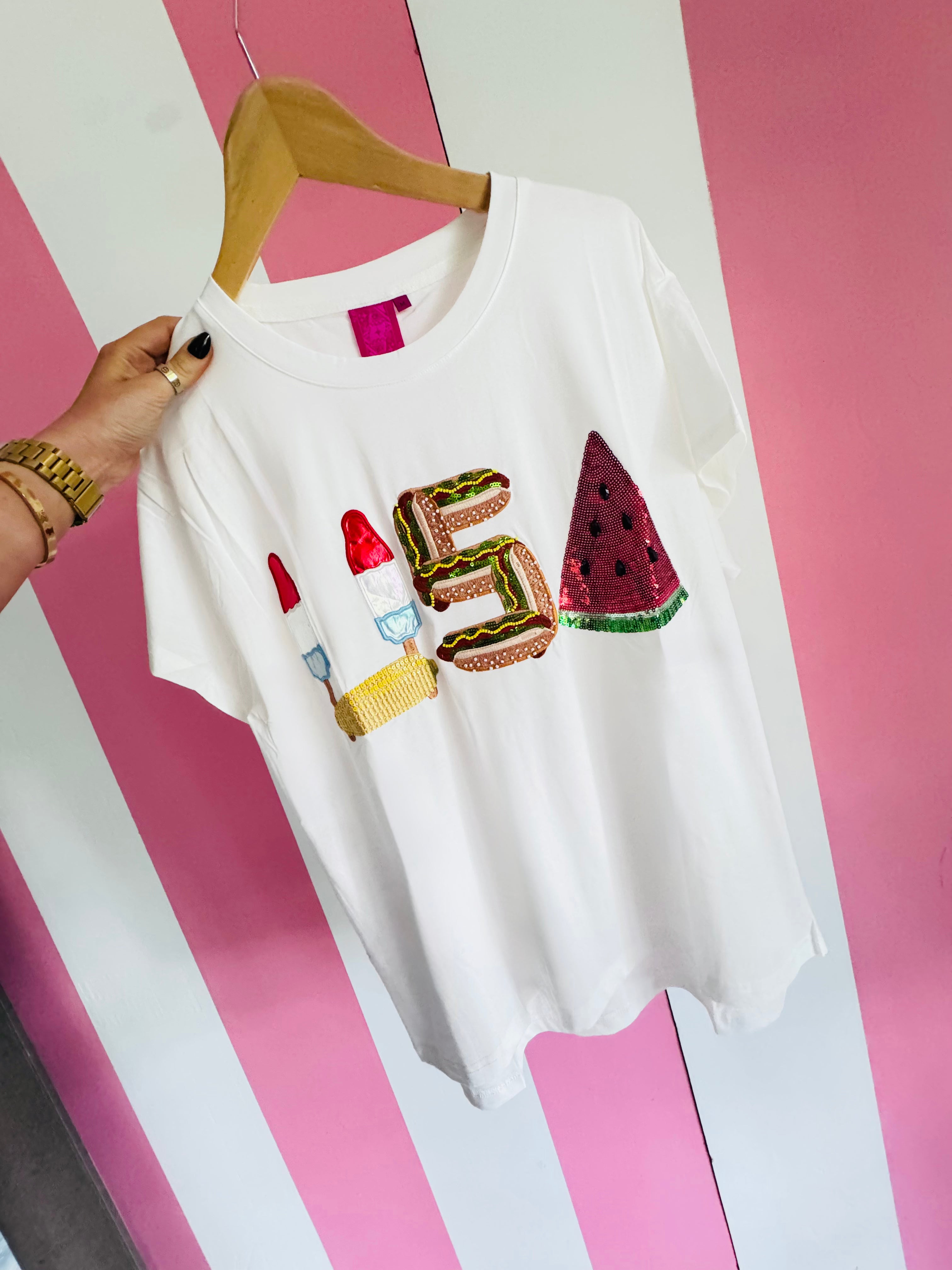Queen Of Sparkles White 'USA' Icon Tee