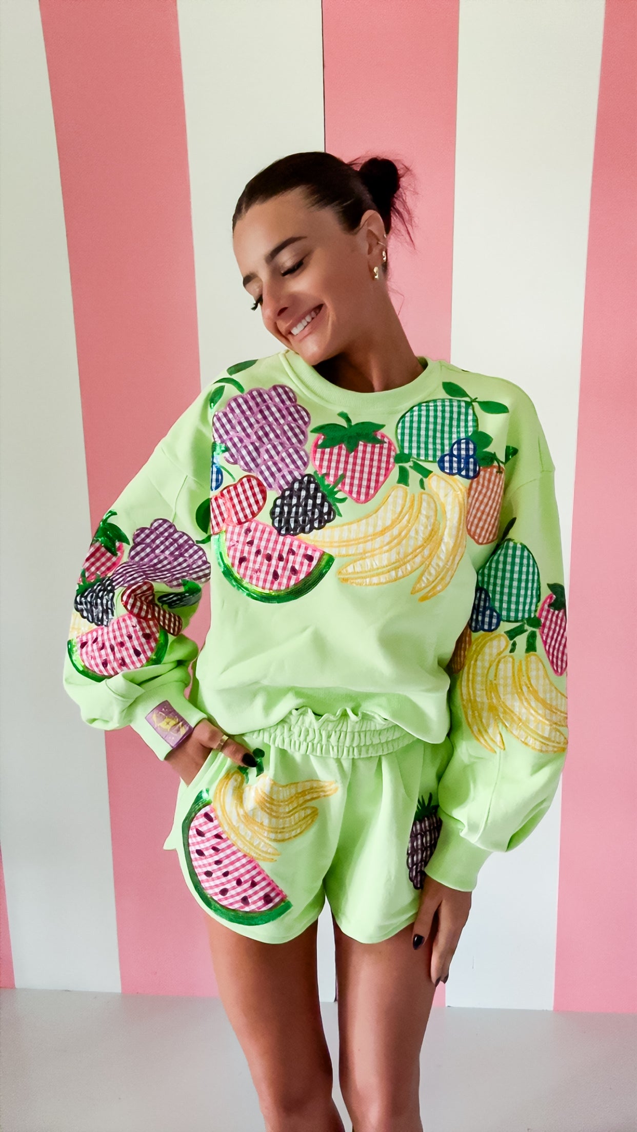 Queen Of Sparkles Green Multi Gingham Fruit Sweatshirt