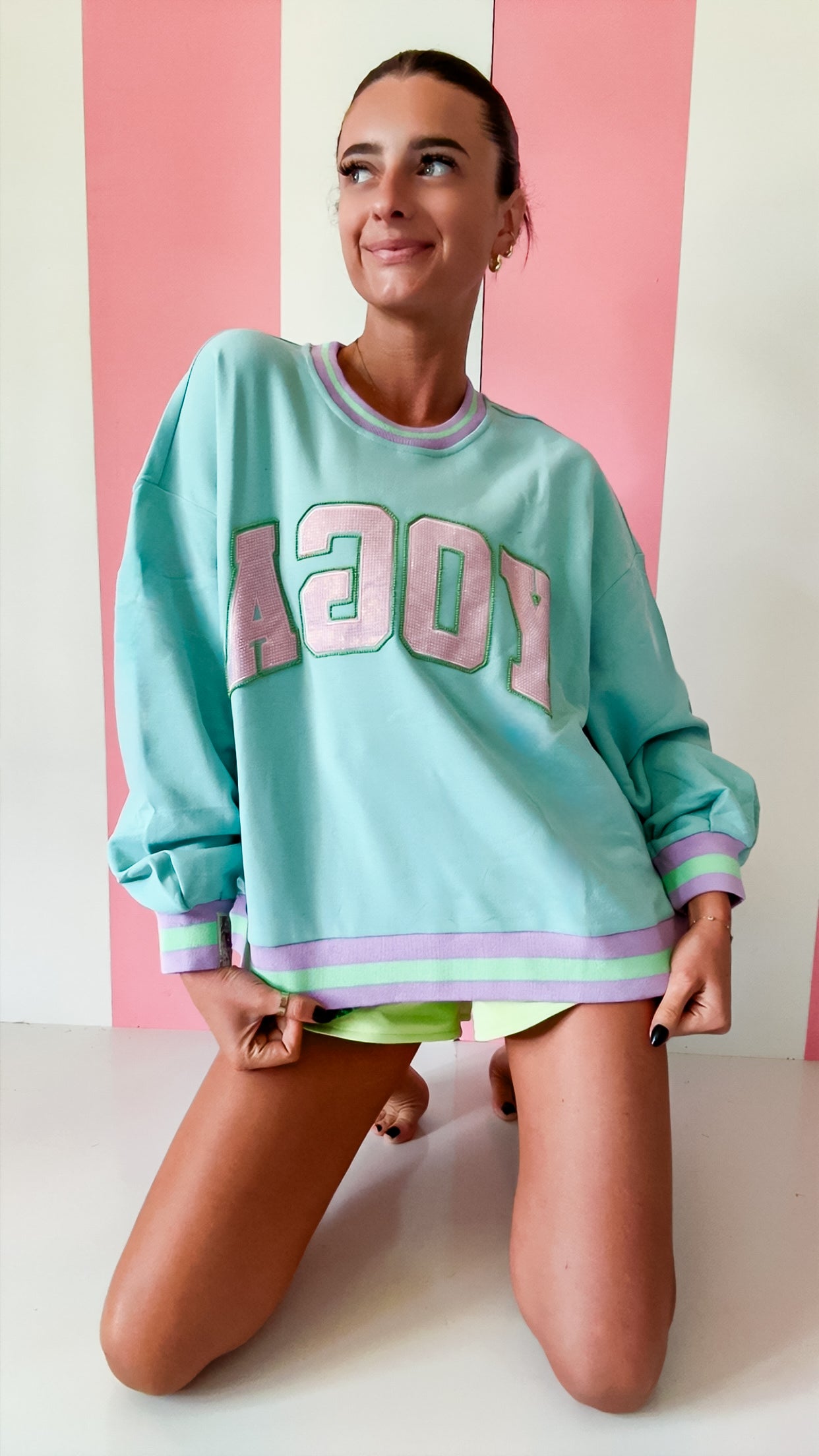 Queen Of Sparkles Aqua 'Yoga' Sweatshirt