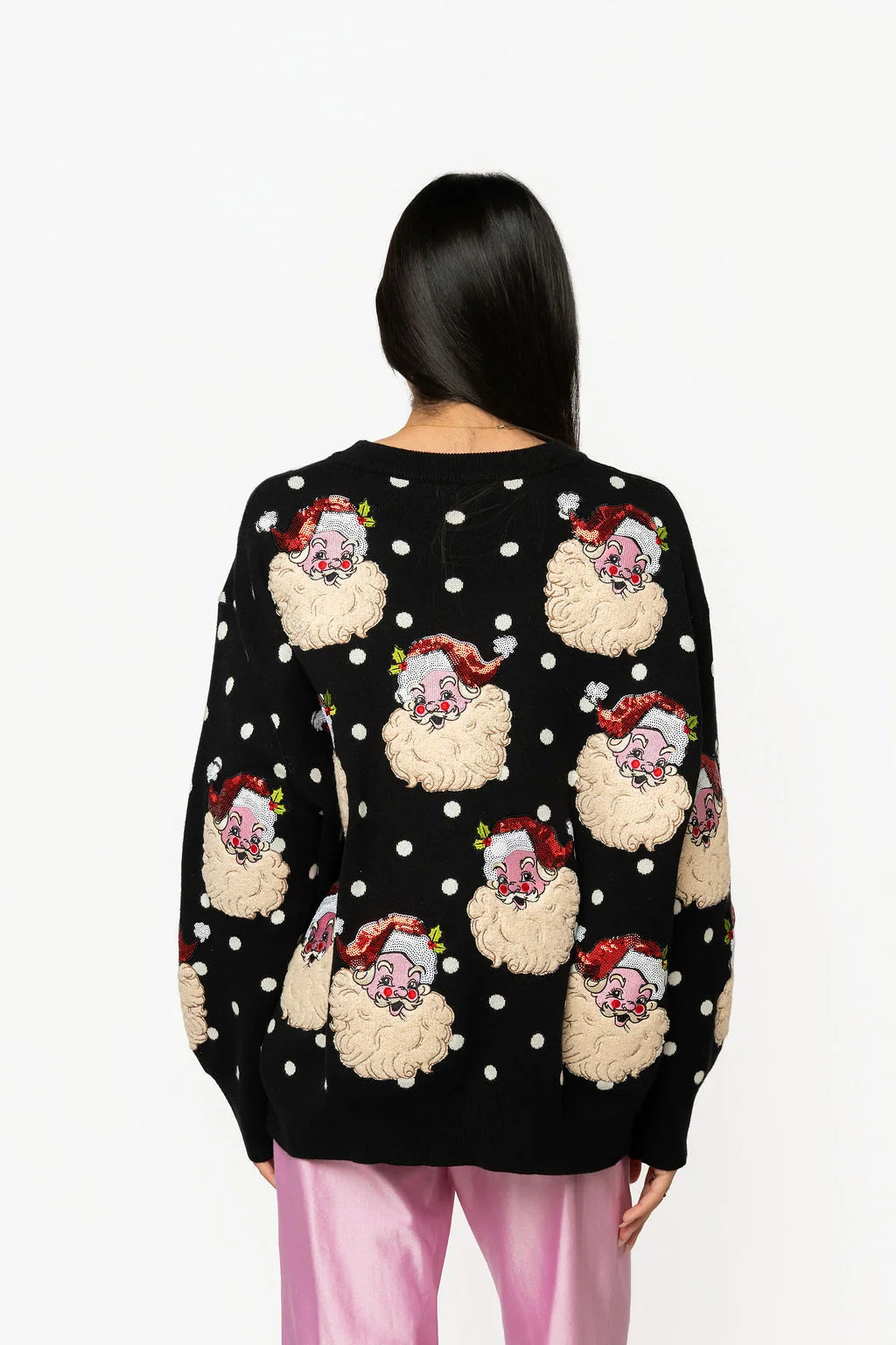 Queen Of Sparkles Black & White Polka Dot Scattered Santa Sweater