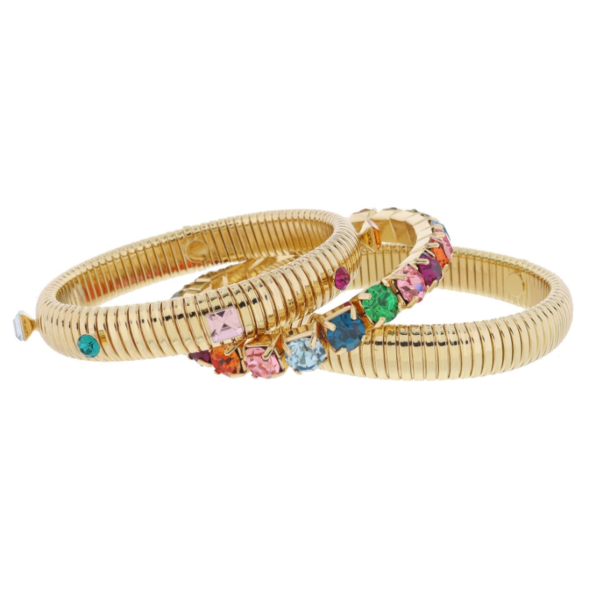 Jane Marie Set Of 3 Chunky Gold Multi Crystal Bracelets