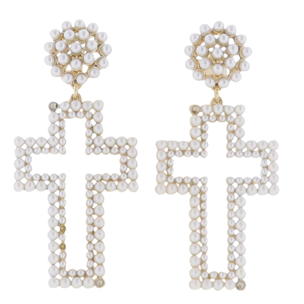 Jane Marie White Pearl Cross Earrings