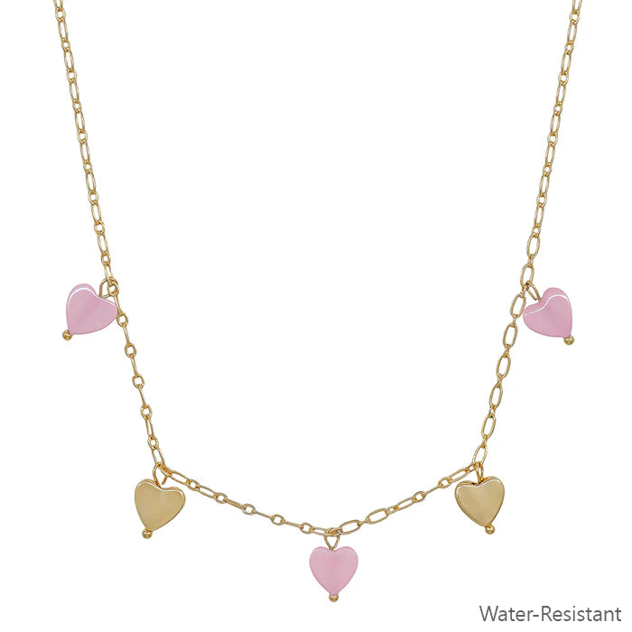 Gold Heart and Pink Heart Charm Necklace