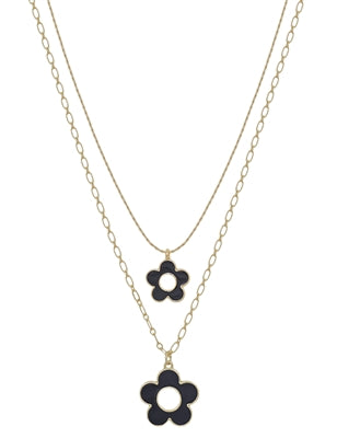 Black Flower Double Necklace