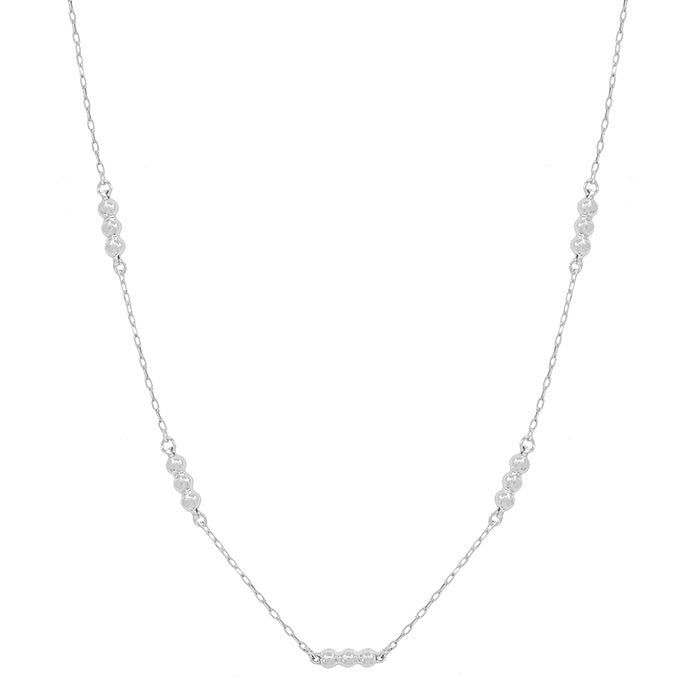 Water Resistant Silver Triple Beaded on Silver Chain Necklace