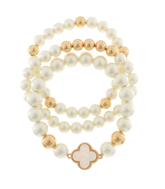 Set Of 3 Pearl Clover Bracelets