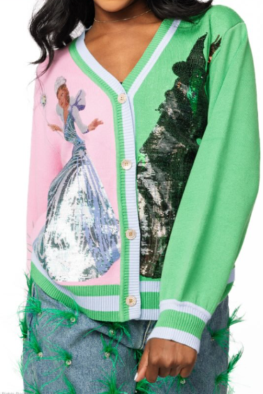 Queen Of Sparkles Licensed Colorblock Glinda & Elphaba Button Up Cardigan