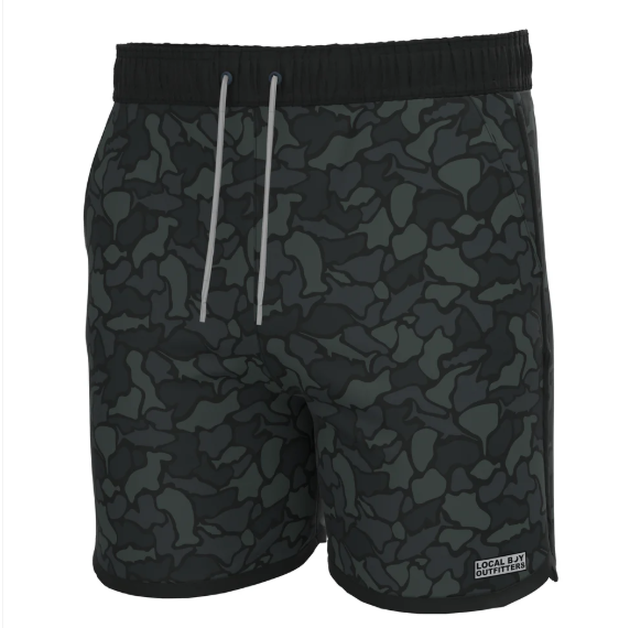 Local Boy Swim Trunks - Black Saltwater Camo