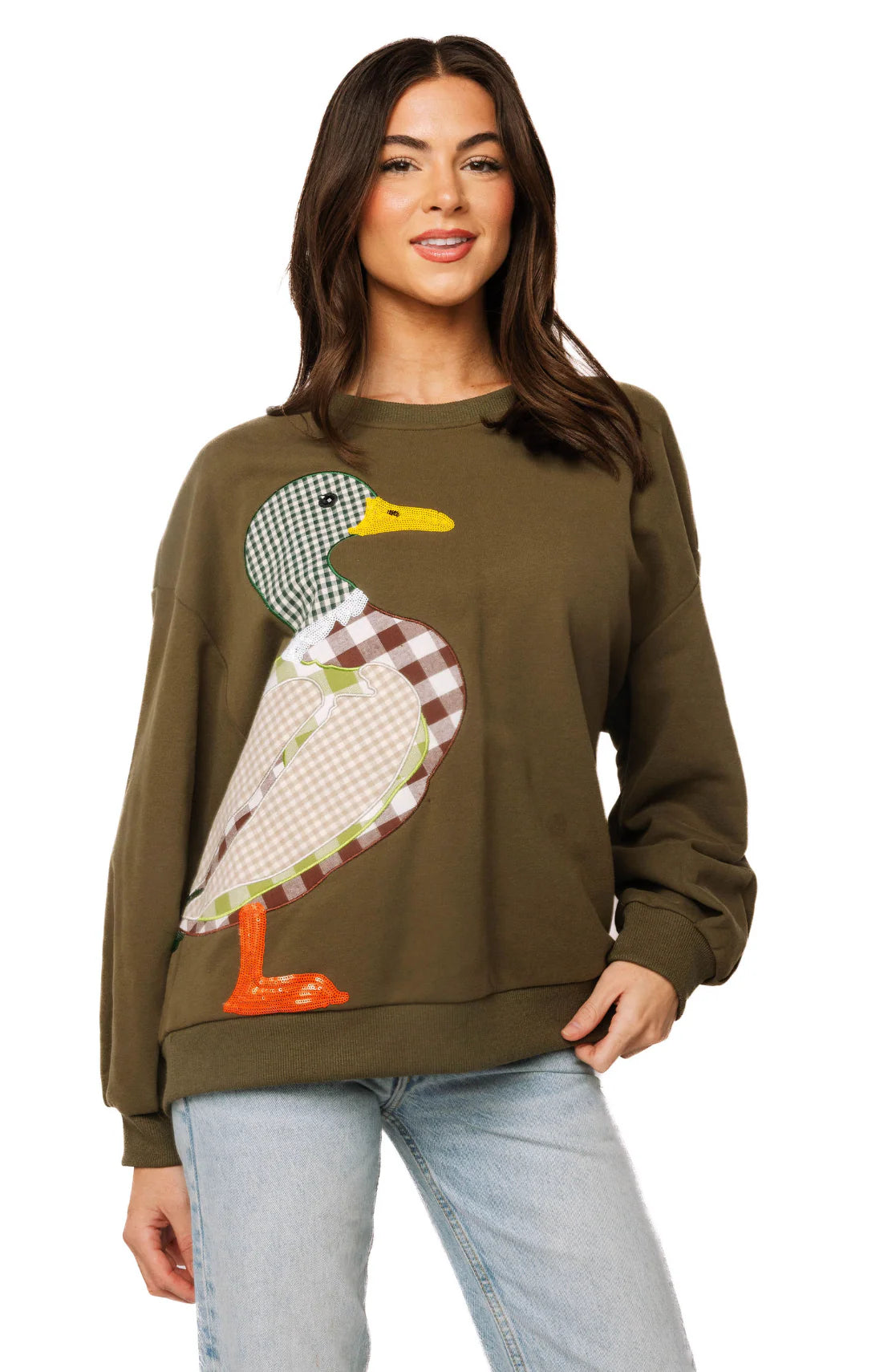 Queen Of Sparkles Hunter Green Plaid Duck Sweatshirt